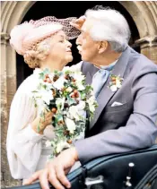  ??  ?? June Spencer is presented with a 100th birthday cake from her Archers friends. Above, Peggy marrying Jack Woolley