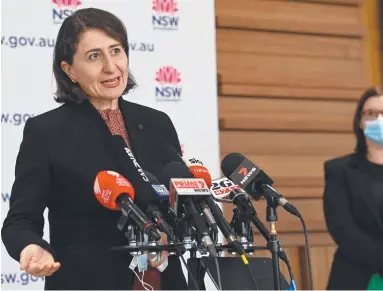  ??  ?? NSW Premier Gladys Berejiklia­n speaks to the media during a Covid-19 press conference in Sydney.