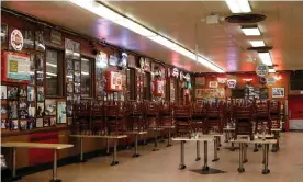  ??  ?? A nearly empty Katz’s Deli restaurant on the Lower East Side of New York. Photograph: Jason Szenes/EPA