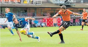  ??  ?? Lawrence Shankland missed this chance against St Johnstone.