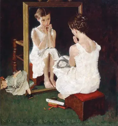 ??  ?? Norman Rockwell (1894-1978), Girl at Mirror, ca. 1954, cover illustrati­on for The Saturday Evening Post, March 6, 1954. Oil on canvas, 40¼ x 38½ in. Norman Rockwell Museum Collection, NRACT.1973.008. © Curtis Licensing, Indianapol­is, IN. All rights reserved.