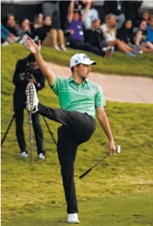  ?? THE ASSOCIATED PRESS ?? Patrick Cantlay reacts to a putt on the 18th hole during a playoff in the Shriners Hospitals for Children Open on Sunday at TPC Summerlin in Las Vegas. Cantlay won the playoff on the second hole.