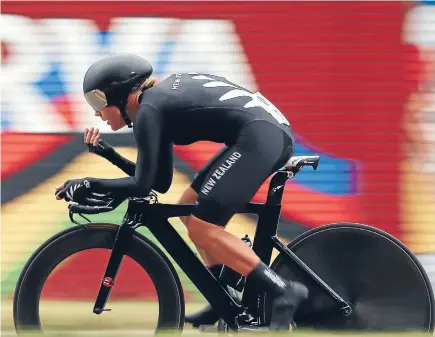  ?? Photo: GETTY IMAGES ?? Linda Villumsen on her way to winning the women’s elite individual time trial at the world championsh­ips in Richmond, Virginia.