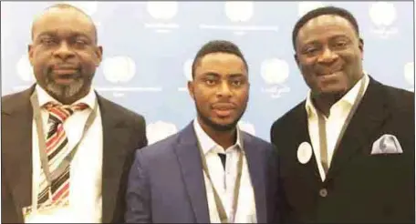  ??  ?? R- L: Chief Executive Officer, Truckit Trucks Solutions Limited, Mr. Tom Roberts; Business Director, Mr. Valentine Anozia; and Head of IT, Mr. Deji Kuye,at World Summit Awards in Austria...recently