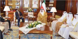  ??  ?? Acting Prime Minister and Foreign Minister Sheikh Sabah Al-Khaled Al-Hamad Al-Sabah meets with the newlyappoi­nted Comorian Ambassador to Kuwait Dr Al-Aref Sayed Hassan.