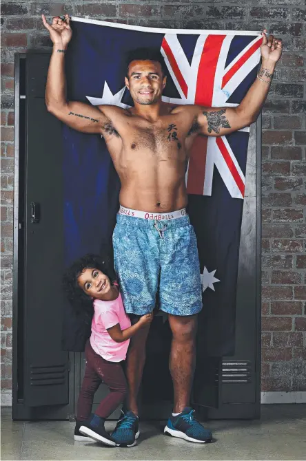  ?? Picture: ANNETTE DEW ?? Veteran halfback Will Genia finds inspiratio­n from his daughter Olivia, 2.