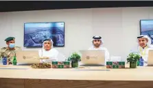  ?? WAM ?? Shaikh Mansoor (second from right) chairs the meeting of the Supreme Committee of Crisis and Disaster Management at Expo 2020 Dubai yesterday.