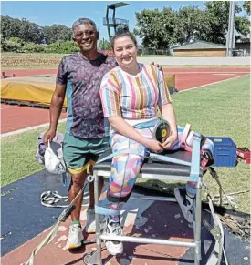  ?? ?? Where there’s a will thre’s a way: Mandilené Hoffmann and her coach Daniel Damon take a break during a training session ahead of their trip to Portugal./Supplied