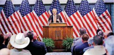  ?? [PHOTO BY JIM BECKEL, THE OKLAHOMAN] ?? U.S. Attorney General Jeff Sessions speaks Thursday to the Oklahoma Sheriff’s Associatio­n at Rose State College in Midwest City.