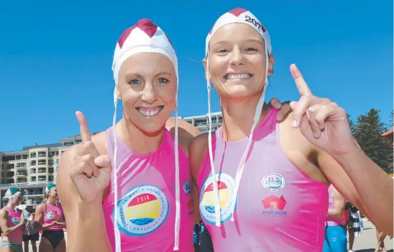  ?? Picture: HARVPIX ?? Northcliff­e board rescue pair Georgia Miller and Maddy Dunn at the world championsh­ips in Adelaide.