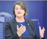  ??  ?? NOT A GAME: Leader of Northern Ireland’s Democratic Unionist Party Arlene Foster speaks to the press in Brussels.