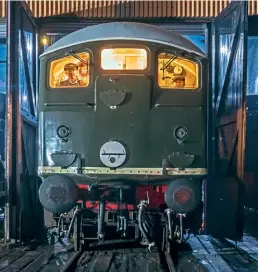  ?? Nigel Valentine ?? Sulzer Type Two Class 24 D5054 Phil Southern stands at Baron Street Locomotive Works on the East Lancashire Railway during an evening photograph­ic charter on February 24. The ELR is to introduce more diesel running on its service in the light of problems with coal supply.