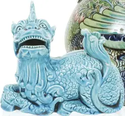  ??  ?? ESTIMATE £150–£250 A kirin, or mythical dragon, in a turquoise-blue glaze