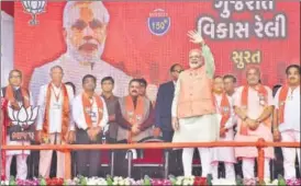  ?? PTI PHOTO ?? Prime Minister Narendra Modi during the Gujarat Vikas Rally in Surat on Thursday.