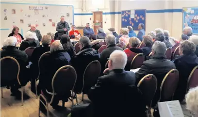  ?? DAVID WHITE ?? More than 50 people attended a public meeting at the Westward Community Centre in Bridgend, which was held to discuss the planned axing of nine bus services