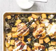  ?? Daniel J. van Ackere / AP ?? This recipe for one- pan chicken with kale and butternut squash appears in the cookbook “Nutritious Delicious.”