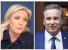  ?? (Photos AFP et PQR/Ouest France) ?? « Marine Le Pen n’est pas d’extrême droite pour moi », a affirmé Nicolas Dupont-Aignan, qui rejetait jusque-là une alliance à cause de « l’extrémisme » qu’il prêtait au FN.