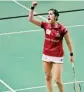  ?? PIC/PTI ?? Carolina Marin celebrates after beating Nitchaon Jindapol of Delhi Acers on Thursday