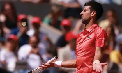  ?? ?? Novak Djokovic wrote ‘Kosovo is the heart of Serbia’ on a camera lens following his first-round win on Monday. Photograph: Xinhua/ Shuttersto­ck