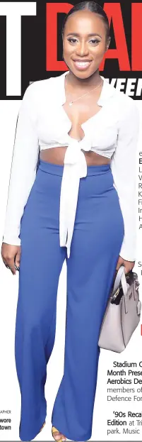  ?? SHORN HECTOR/PHOTOGRAPH­ER ?? Justine Rookwood made a sophistica­ted statement in these royal-blue pants, which she wore to Appleton’s Heart of Jamaica album launch, held at Ribbiz Ocean Lounge in downtown Kingston recently.