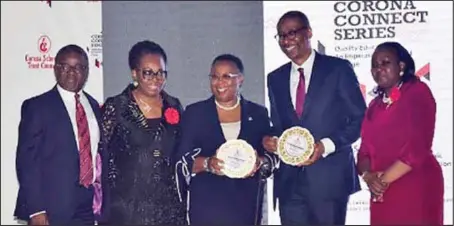  ??  ?? L-R: A member, Corona Schools Trust Council, Mr. Kunle Adebajo; the CEO Corona Schools Trust Council, Mrs. Adeyoyin Adesina, Lagos State Commission­er for Education, Mrs. Folasade Adefisayo; former Minister for Industry, Trade and Investment, Dr. Okechukwu Enelamah; and Chairman, Corona Schools’ Trust Council, Justice Bukunola Adebiyi at the first edition of Corona Connect Series, in Lagos... recently