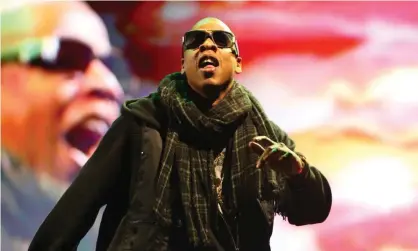  ??  ?? Jay-Z performs on the Pyramid stage, Glastonbur­y 2008. Photograph: John Rahim/Rex Features