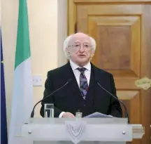  ??  ?? Ireland’s President Michael Higgins speaks at a news conference at the Presidenti­al Palace in Nicosia during a visit to Cyprus on Monday.
