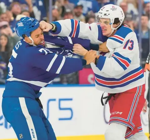  ?? GETTY ?? Matt Rempe has been in a few fights since joining Rangers, but it’s an elbow against Devils that earns him a four-game ban.