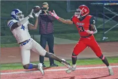  ?? RICK NATION/SPECIAL to The Saline Courier ?? Bryant senior receiver Robert Hendrix catches one of his three touchdowns on the night in a 45-20 victory over Cabot on the road Friday.