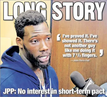  ?? Bill Kostroun ?? JUSTICE DESERVED: Jason Pierre-Paul talks to the media while clearing out his locker Monday. The defensive end said he believes he has proved his worth to the Giants and will “not sign another one-year deal.”