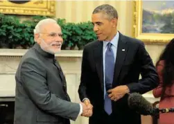  ??  ?? Prime Minister Narendra Modi with president Barack Obama, after press state
ment at the White House in Washington DC on September 30, 2014
