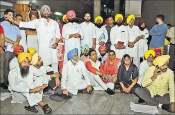  ?? HT FILE ?? AAP’s Sukhpal Khaira speaks at a mock session held outside the Punjab assembly in protest during the budget session in June.