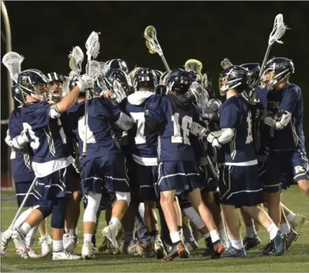  ?? PETE BANNAN - MEDIANEWSG­ROUP ?? West Chester Rustin celebrates their playoff win over Kennett Tuesday evening.