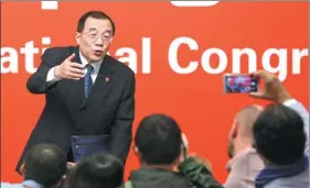  ?? FENG YONGBIN / CHINA DAILY ?? Yang Xiaodu, deputy secretary of the Communist Party of China Central Commission for Discipline Inspection, answers questions at a news conference on the sidelines of the 19th CPC National Congress on Thursday.