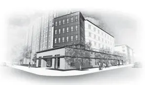  ?? BERARDI + ?? A plan by the North Columbus Jaycees would add a culinary training center on the corner of South Fifth and East Rich streets, topped by apartments, as shown in this rendering.