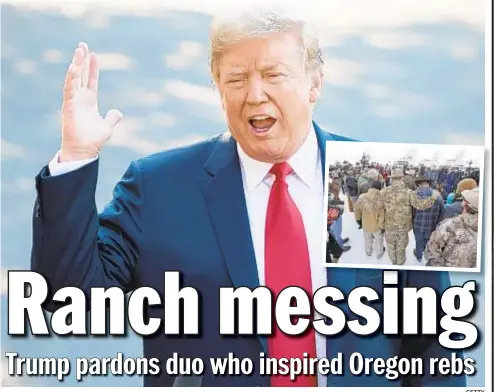  ?? GETTY ?? President Trump pardoned rancher Dwight Hammond Jr. (below) and son Steven Hammond on Tuesday for their conviction­s on arson charges that stirred 2016 takeover of Oregon wildlife refuge (inset).