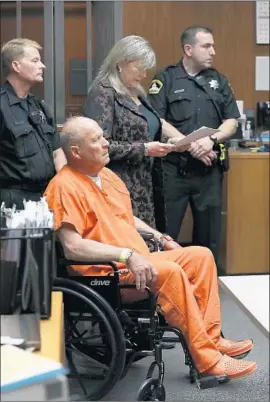  ?? Justin Sullivan Getty Images ?? JOSEPH James DeAngelo Jr., the suspected Golden State Killer, appears at his arraignmen­t April 27. Prosecutor­s want more DNA from the former police officer.