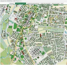  ?? Foto: solare-stadt.de ?? So sehen die Solarkatas­ter im Internet aus. Grüne Dachfläche­n bedeuten, dass sie für Photovolta­ik gut geeignet sind, rote Dächer sind nicht geeignet.