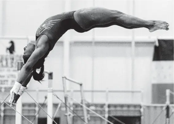  ?? Photos by Brett Coomer / Staff photograph­er ?? Simone Biles, 22, recognizes the need to pace herself as she prepares for the 2020 Summer Olympics. She also says as she gets older, workouts get a little tougher.