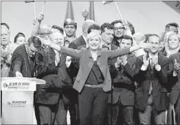  ?? AP/PTI AP/PTI ?? Far-right candidate for the presidenti­al election Marine Le Pen gestures at the end of her campaign meeting in Paris on Monday.