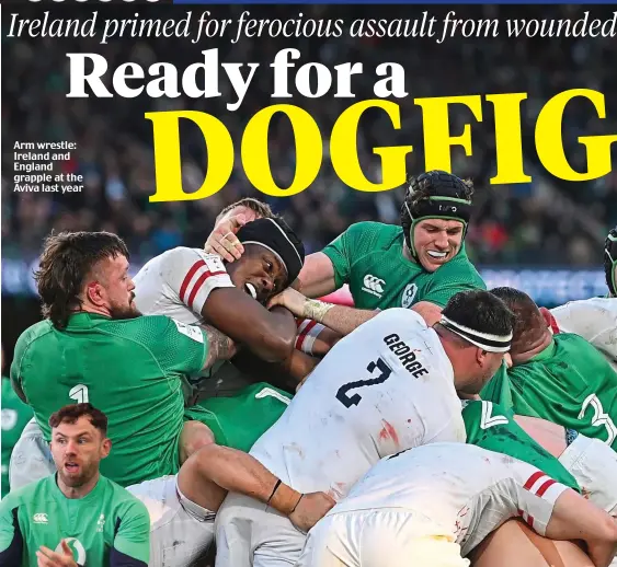  ?? ?? Arm wrestle: Ireland and England grapple at the Aviva last year