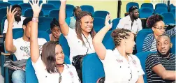  ??  ?? These students are eager to participat­e in the marketing challenge hosted by Digicel at the UTech Future Marketers’ Associatio­n meeting.