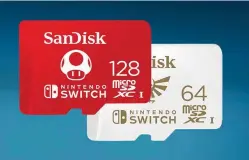  ??  ?? Sandisk hat Micro-sdkarten im Sortiment, die sich vor allem für die Spielekons­ole Nintendo Switch eignen sollen und von Nintendo lizensiert wurden.