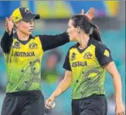  ??  ?? Megan Schutt (right) is wary of bowling to the Indian openers in the Powerplay of the T20 women's World Cup final. AFP