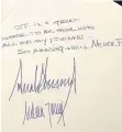  ?? FOTO: IMAGO ?? Das Gästebuch von Yad Vashem: „Es ist eine große Ehre, hier mit all meinen Freunden zu sein – so erstaunlic­h, werde es nicht vergessen“, gezeichnet: Donald Trump und seine Frau Melania.
