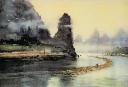  ??  ?? 漓江木排 40cm×54cm 1954 阳太阳 / 水彩画 年