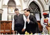  ??  ?? Chief Justice of India, Justice Dipak Misra and Maharashtr­a Chief Minister Devendra Fadnavis, during an inaugural ceremony of a alternate dispute resolution centre and a creche for lawyers and court staff in Mumbai on Saturday