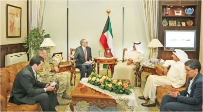  ??  ?? KUWAIT: Deputy Foreign Minister Khaled Al-Jarallah met Sunday with US Ambassador to Kuwait Lawrence Silverman, discussing bilateral relations, as well as latest regional and internatio­nal developmen­ts. The meeting was also attended by Assistant Foreign...