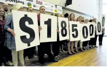  ?? JESSICA NYZNIK/EXAMINER ?? United Way of Peterborou­gh and District staff and supporters reveal this year's campaign target ($1,850,000) during the United Way's annual breakfast at the Evinrude Centre on Tuesday morning.