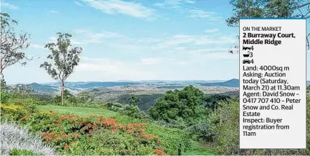  ?? Picture: Contribute­d ?? ON THE MARKET: The stunning outlook from 2 Burraway Court, Middle Ridge.